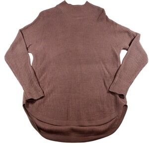 89th + Madison Mock Neck Ribbed Knit‎ Tunic Sweater Dusty Rose L/G
